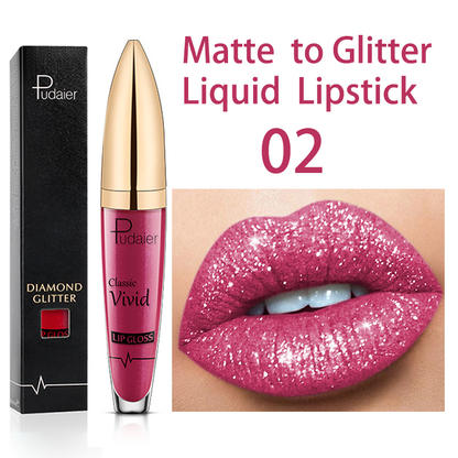 Matte Glitter Liquid Lipsticks Diamond Shiny Lip Gloss Waterproof Long Lasting Pearl Lipgloss