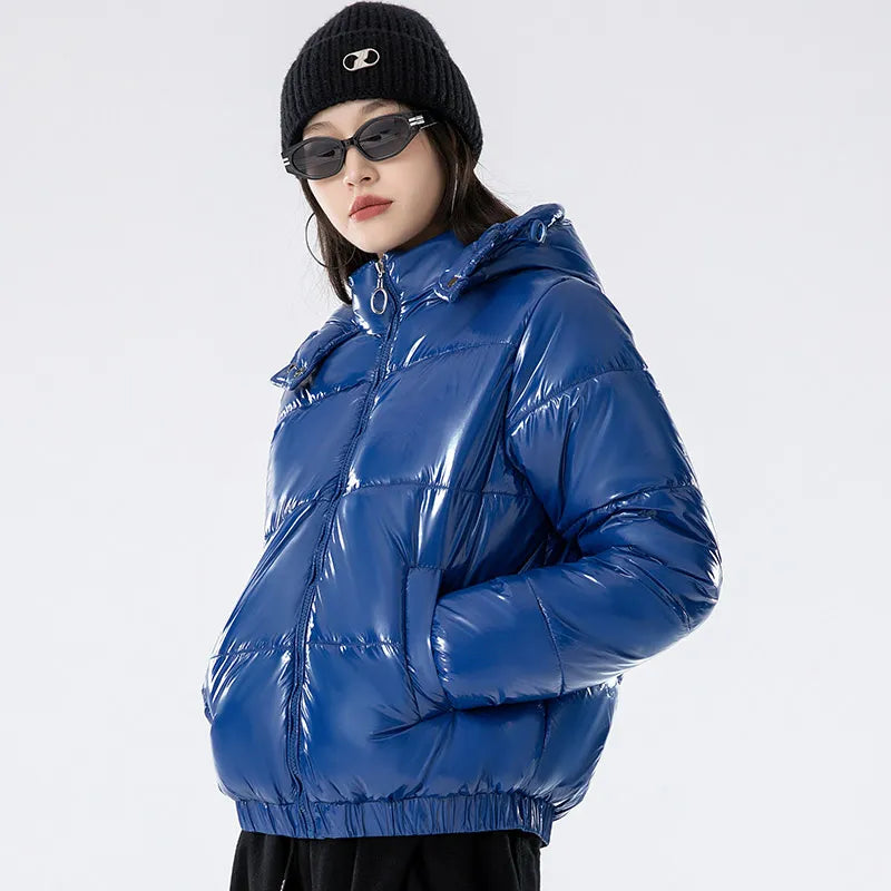 Hooded Coat Female Fashion Trends Leisure Bright Face Short Versatile Winter Cotton Padded Jacket