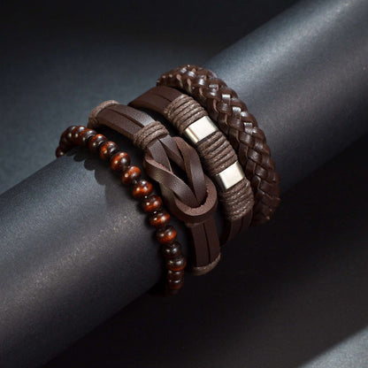 3/4Pcs/ Set Braided Wrap Leather Bracelet for Men