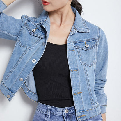 New Women's Denim Jacket Spring and Autumn Casual Short Denim Jacket Women's Korean Version Solid Color Jacket Clothes