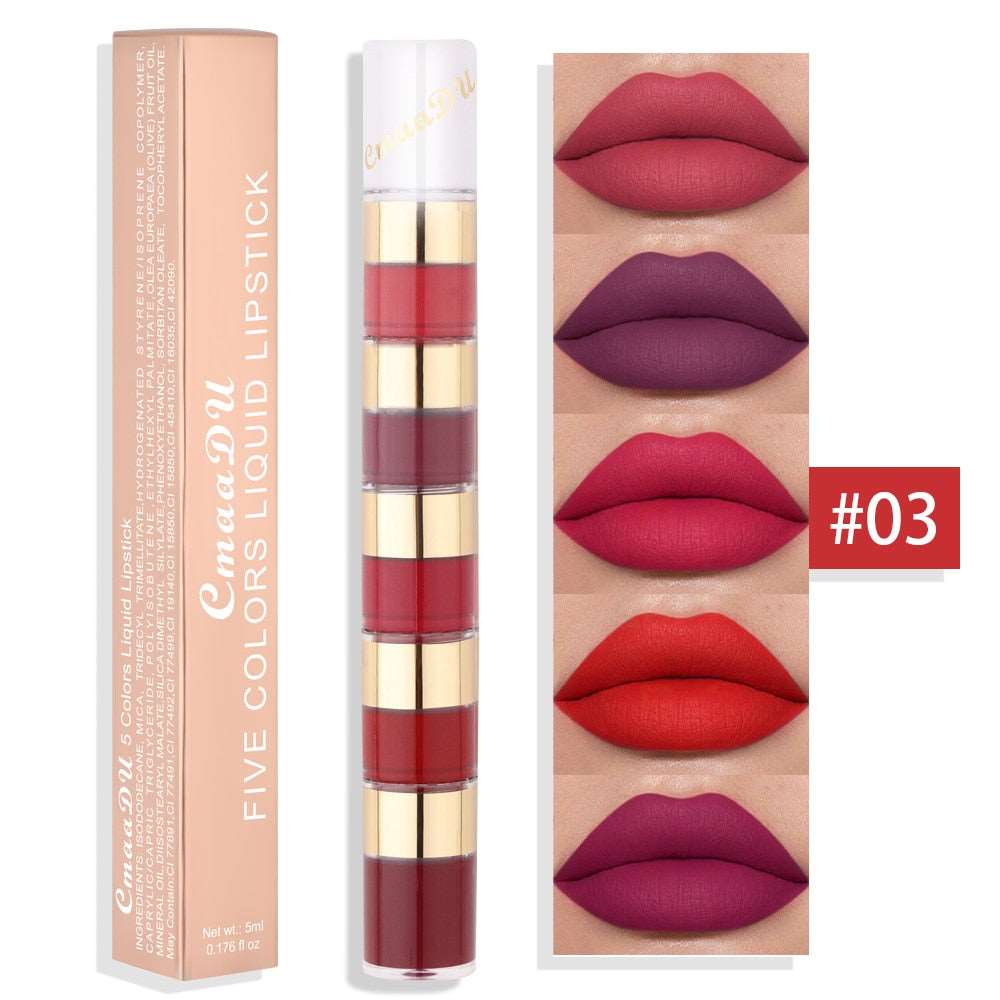 5 In 1 Matte Lipstick Velvet Sexy Red Lip Tint Long Lasting Non-stick Cup Lip Gloss Set Lip Oil Female Makeup Cosmetic Kit