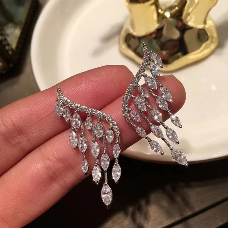 Luxury Trendy Marquise Flower Full Mirco Paved Crystal Zircon Naija Wedding Drop Earring 