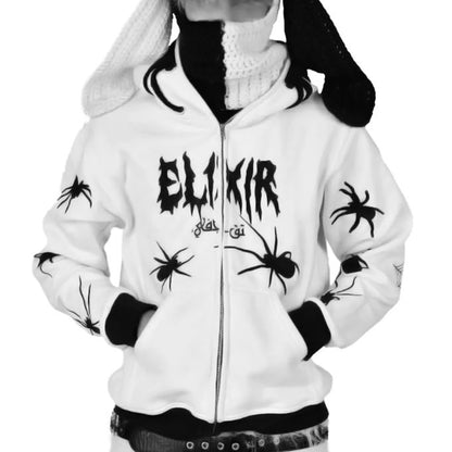 Spider Web Red Graphic Hoodies Y2K Zip Up Hoodie for Men and Women Warm Vintage Grunge Men's Clothing Harajuku Sweatshirt Tops