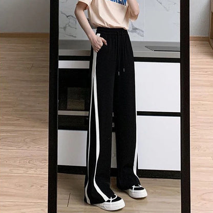 Fashion Side Stripe Patchwork Streetwear Sweatpants Spring Autumn Women's Casual Straight Wide Leg Trousers Loose Harajuku Pants