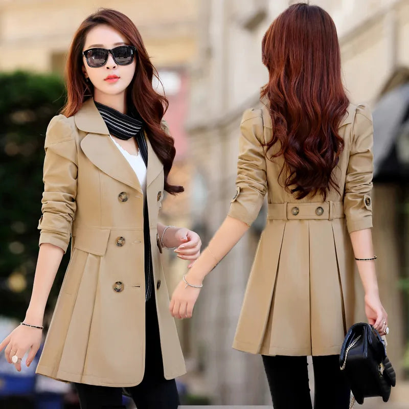 Women's Trench Coat Double-Breasted Waterproof Jacket with Lace