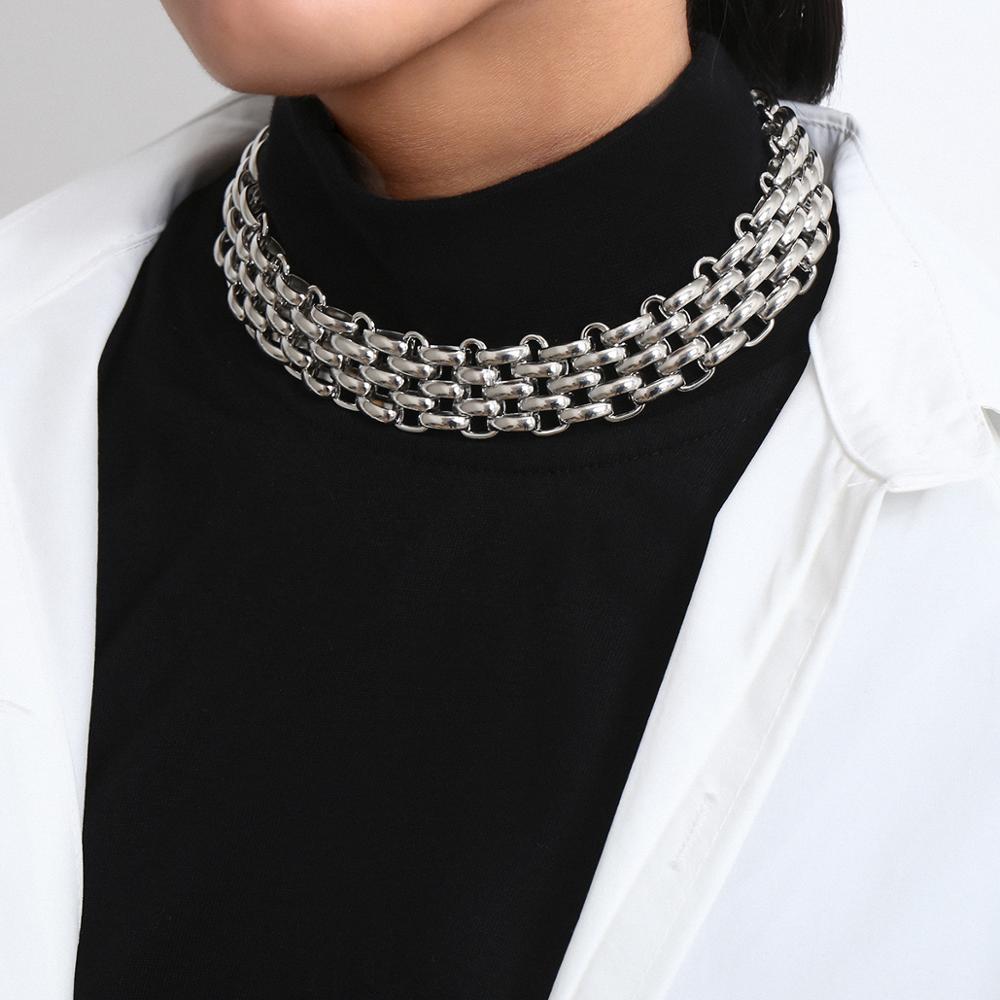 Punk Chunky Chain Choker Necklace for Women Hip Hop Gold Color Layered Collar Necklace Statement Fashion Jewelry