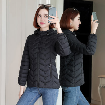  Winter Ultra-Light Thin Down Waterproof Coat for Women - Slim Short Hooded Parka Jacket