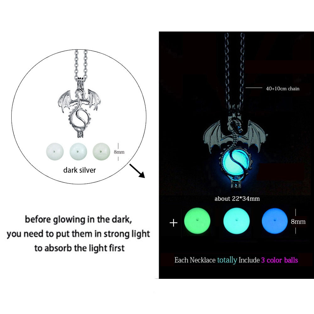 Luminous Dragon Necklace Glowing Night Fluorescence Antique Harajuku Style Silver Plated Glow In The Dark Necklace for Men Women Party Hallowen