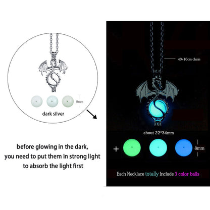 Luminous Dragon Necklace Glowing Night Fluorescence Antique Harajuku Style Silver Plated Glow In The Dark Necklace for Men Women Party Hallowen