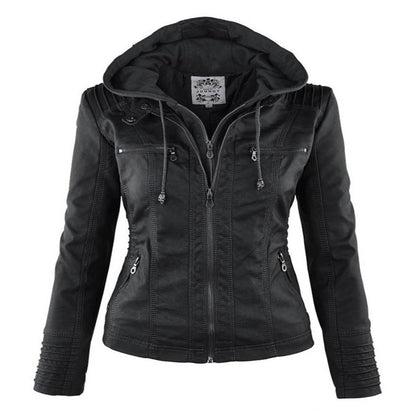 Gothic Faux Leather Jacket Women Hoodies Autumn Winter Black Motorcycle PU Leather Basic Jacket Coat Outerwear