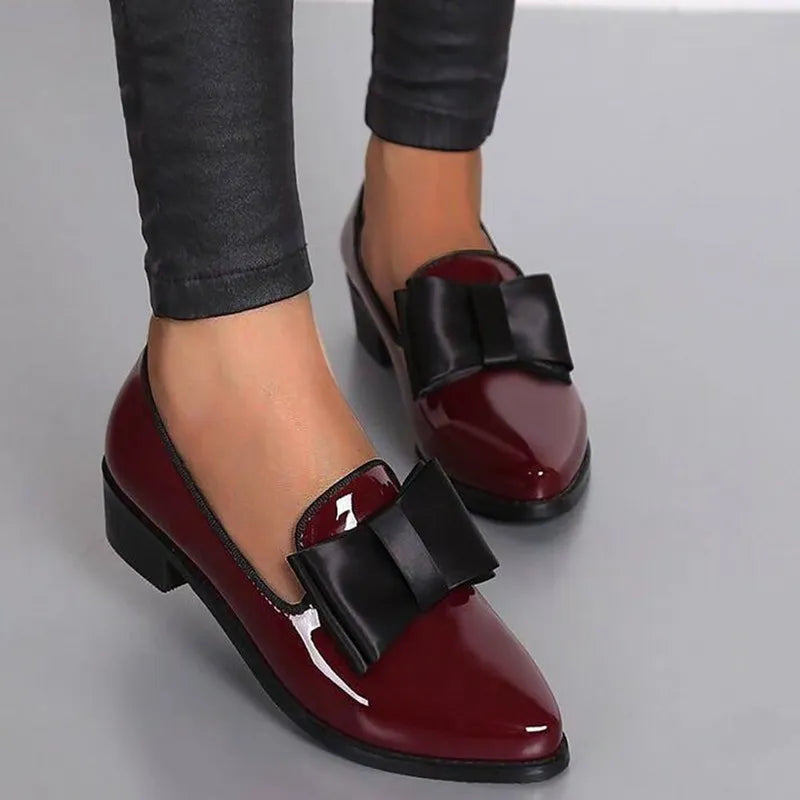 Spring Autumn Women's Patent Leather Boot Loafers Low Heel Slip-On Footwear with Female Pointed Toe and Thick Heel