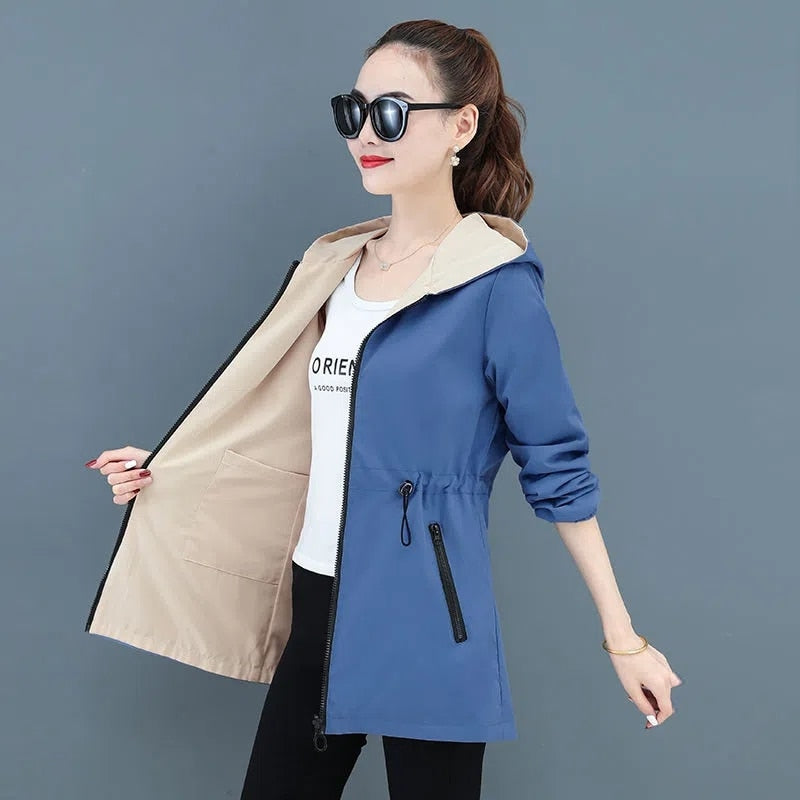  Women's Trench Coat Double-Sided Mid-Length Windbreaker