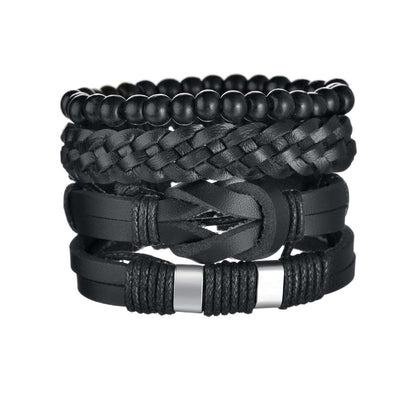 3/4Pcs/ Set Braided Wrap Leather Bracelet for Men