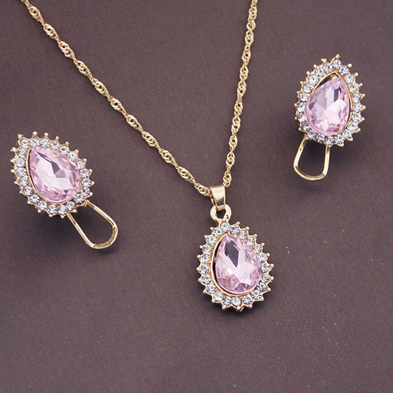 Fashion Crystal Pendants Necklace Earrings Sets for Women Jewelry Gift Set