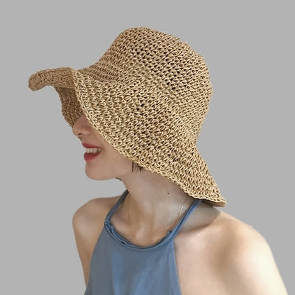 Simple Girl Raffia Sun Hat | Wide Brim Floppy Summer Hats for Women | Beach Panama Straw Dome Bucket Hat | Femme Shade Hat