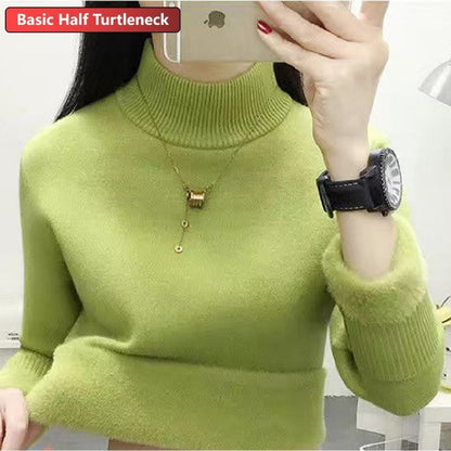 New Elegant Thicken Velvet Lined Turtleneck Winter Sweater for Women - Warm Sueter Knitted Pullover, Slim Tops, and Jersey Knitwear Jumper.