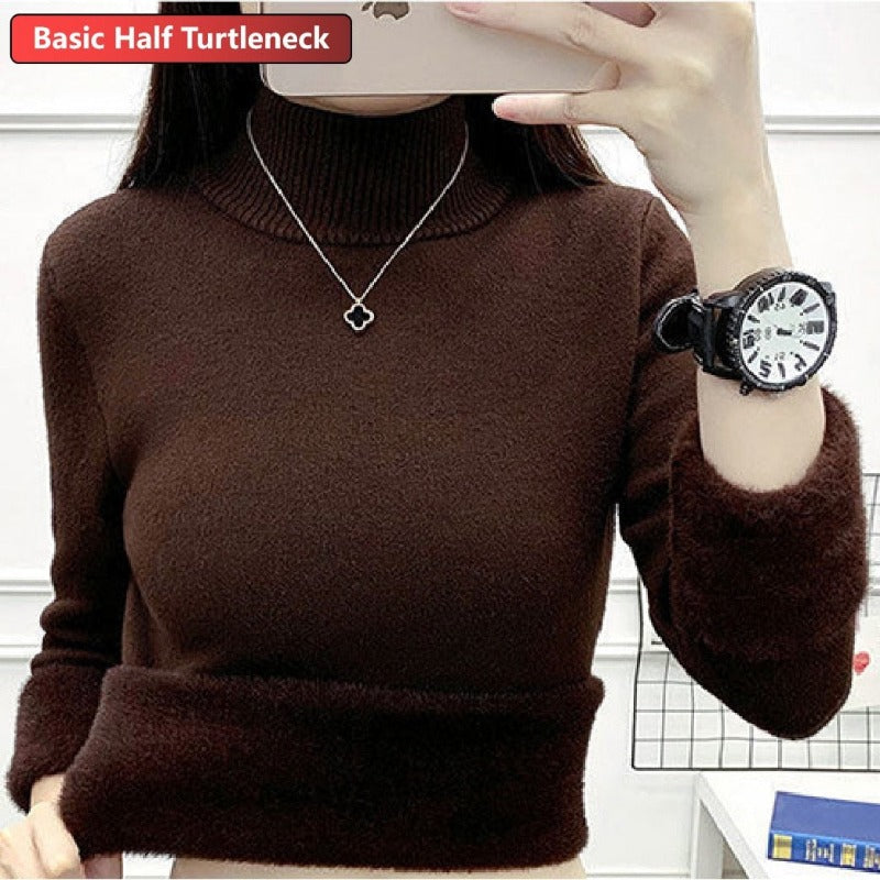 New Elegant Thicken Velvet Lined Turtleneck Winter Sweater for Women - Warm Sueter Knitted Pullover, Slim Tops, and Jersey Knitwear Jumper.