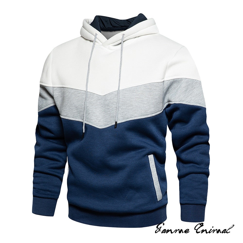 Casual Streetwear Style Men's Autumn Winter Patchwork Hoodies and Sportswear Sweatshirts for Warmth and Comfort