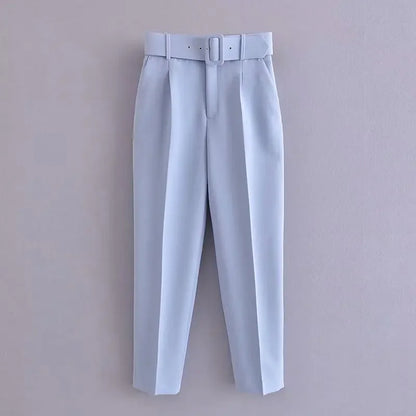 2005 New Spring Fall Solid Color High-waisted Straight Career Commuter  Pants Women's, Multi-color Casual Female Pants with Belt