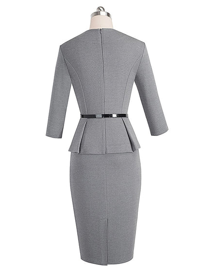 New Arrival Autumn Formal Peplum Office Lady Dress Elegant Sheath Bodycon Work Business Pencil Dress