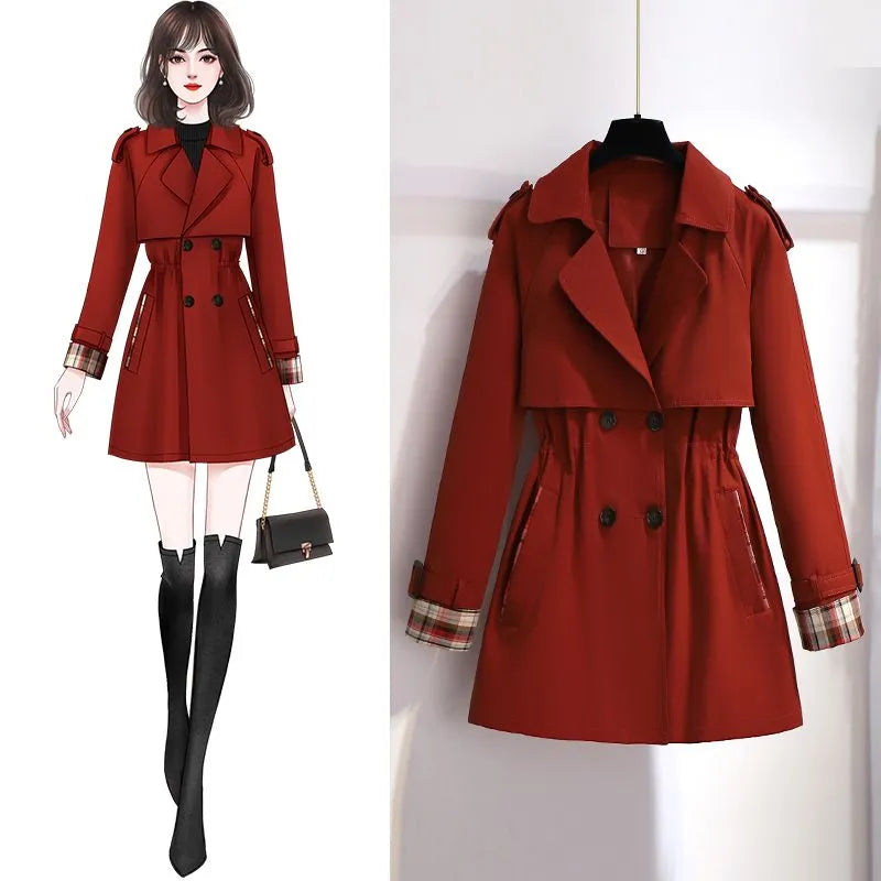 Spring and Autumn Fashion Women's Mid-length Trench Coat with Double-Breasted Design