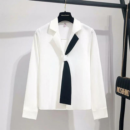 Women's Korean Fashion Elegant Blouse Dress Set: A Chic Two-Piece Professional Suit featuring a Girl White Shirt Top and Midi Skirt