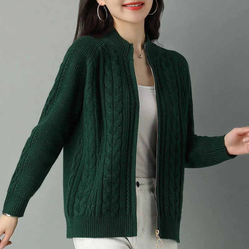 New Style Women's Knitted Zipper Cardigan Jacket