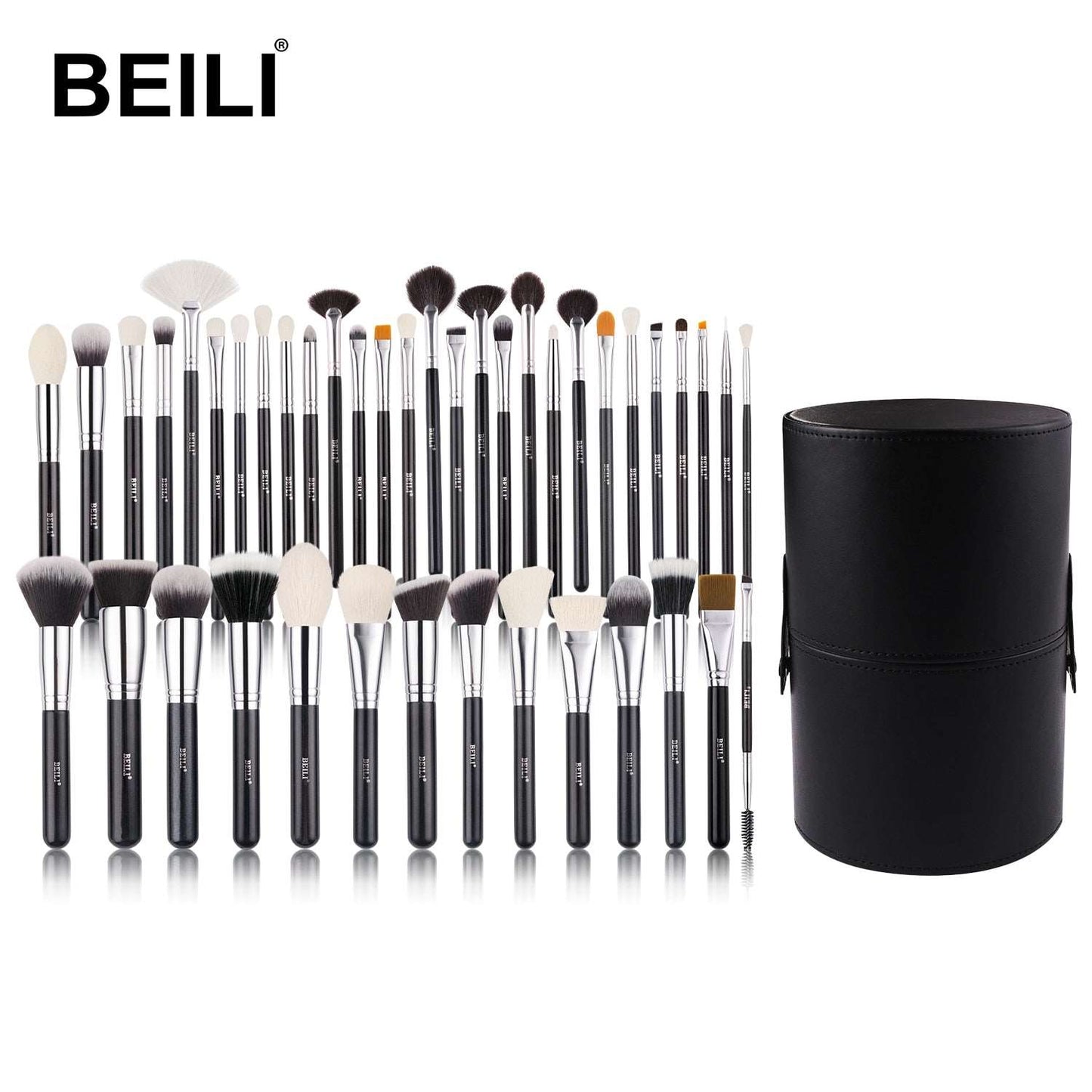 Black Makeup Brushes Set Professional Natural Goat Hair Brushes for Foundation, Powder, Contour, Eyeshadow, and More