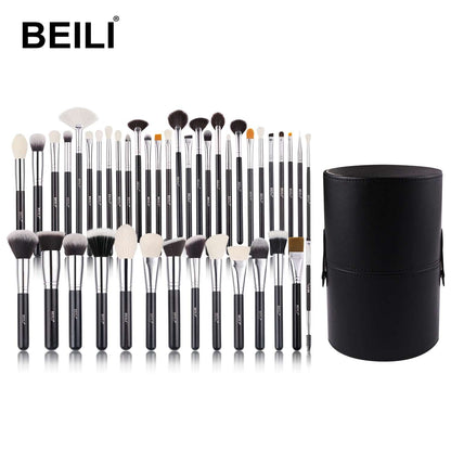 Black Makeup Brushes Set Professional Natural Goat Hair Brushes for Foundation, Powder, Contour, Eyeshadow, and More