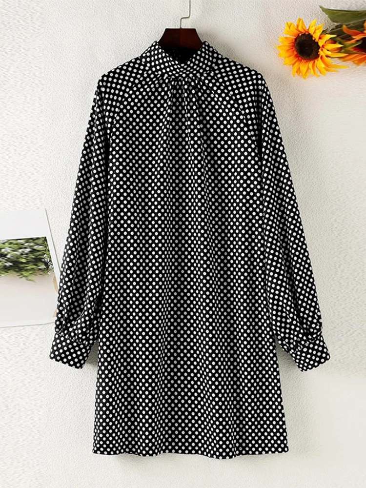 Bohemian Summer Dress Women's Puff Sleeve Polka Dot Knee-Length Sundress