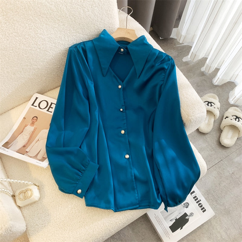 Elegant OL Chic Turn-down Collar Long Sleeve Women's Top Blouse for Spring - Women's Shirts and Blouses, Female Clothing