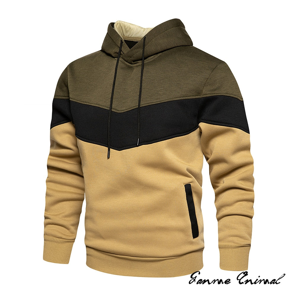 Casual Streetwear Style Men's Autumn Winter Patchwork Hoodies and Sportswear Sweatshirts for Warmth and Comfort