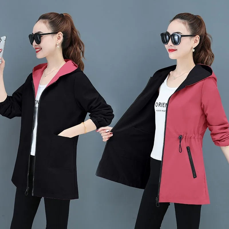 New Women's Trench Coat  Double-Sided Mid-Length Windbreaker - Korean Spring and Autumn Loose Oversize 4XL Jacket Top