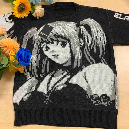 Anime Death Note Sweater Knit T-shirt Cosplay Costume Harajuku Tube Tops Outfit Long Sleeve Loose Sweater for Men and Women