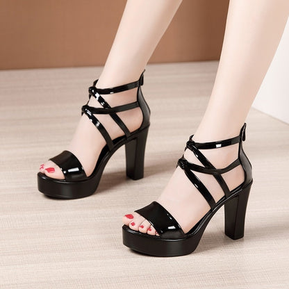 Big Size 34-43 Block designer Platform heels for women Sandals Wedding Shoes 2023 Summer High Heels Gladiator Sandals Patent Leather