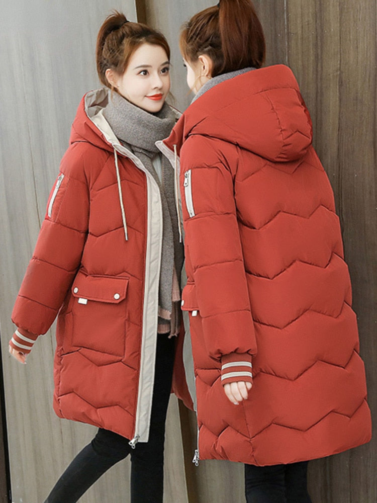 Barbour Trending Quilted Coat 2024 Winter Women's Jacket Coats Long Parkas, Hooded Overcoat with Down Cotton. Thick Warm Jackets for Casual Students. Windproof Trench Coat for Women