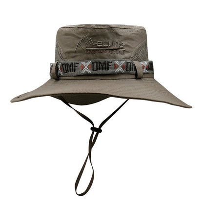 Summer Men Bucket Hat | Outdoor UV Protection Wide Brim Panama Safari Hunting Hiking Hat | Mesh Fisherman Hat Beach Sunscreen Cap