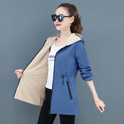 New Women's Trench Coat  Double-Sided Mid-Length Windbreaker - Korean Spring and Autumn Loose Oversize 4XL Jacket Top