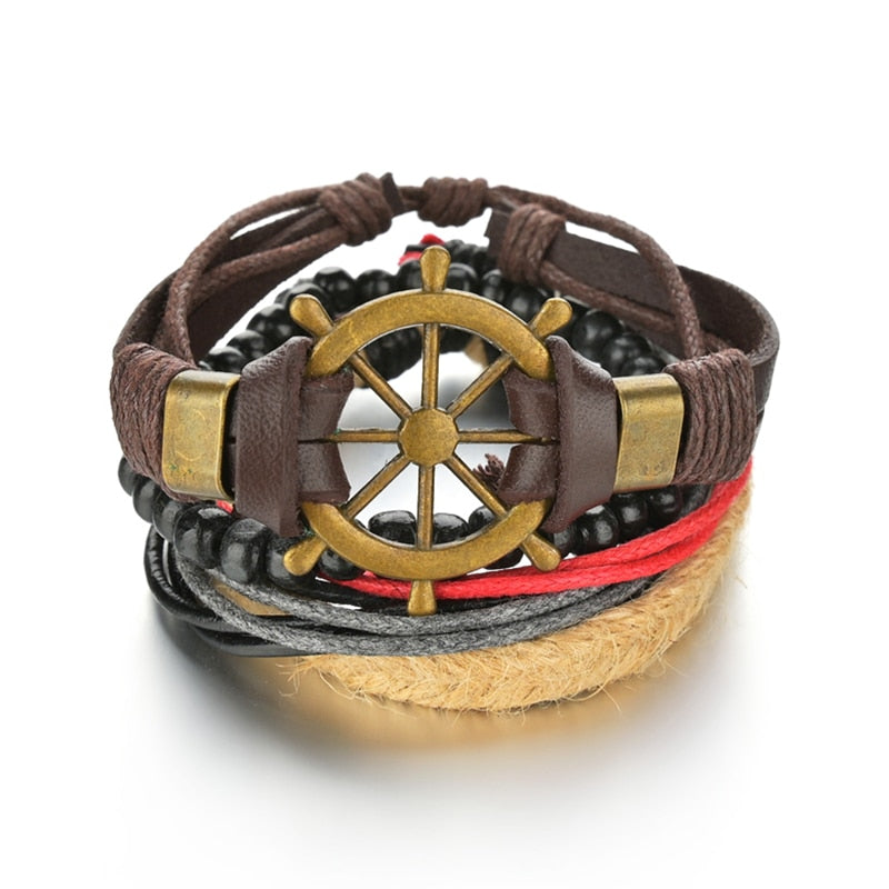 3/4Pcs/ Set Braided Wrap Leather Bracelet for Men