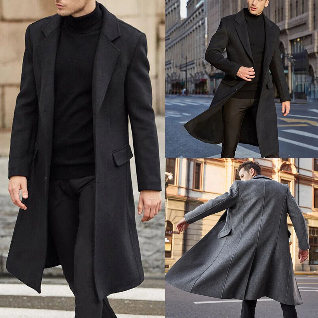 Korean Trend Men's Loose Casual Single-breasted Overcoat Autumn Winter Fashion New Long Sleeve Woolen Long Coat 2023