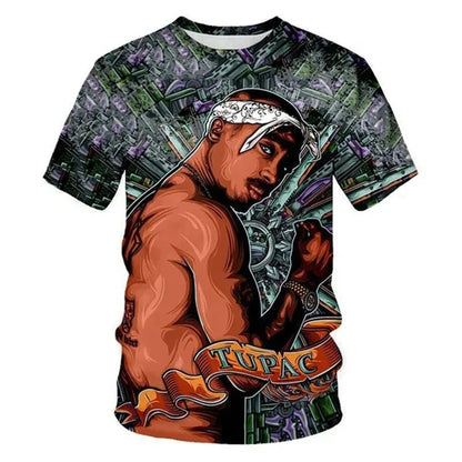 Rock Rapper 2pac T Shirts 3D Print Hip Hop Streetwear T-shirt