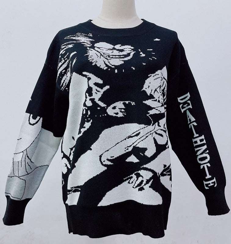 Anime Death Note Sweater Knit T-shirt Cosplay Costume Harajuku Tube Tops Outfit Long Sleeve Loose Sweater for Men and Women