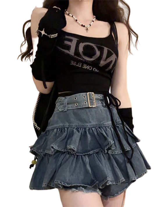 Hot Girl KawaiiY2K Summer Gothic Mini Skirt, New Pleated Casual High Waist Slim Denim Skirt, Hot Streetwear Women's Short Skirt