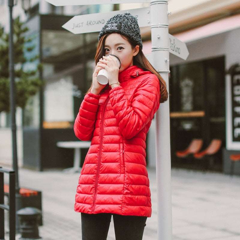  Winter Ultra-Light Thin Down Waterproof Coat for Women - Slim Short Hooded Parka Jacket