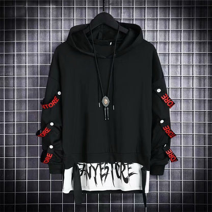 Men's Hoodie Sweatshirt Autumn Casual Black Hoodies Tops 3XL Techwear Hip Hop Harajuku Patchwork Japanese Streetwear Men