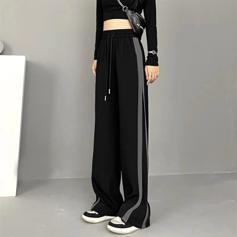 Stripe Patchwork Streetwear Sweatpants Spring Autumn Women's Casual Straight Wide Leg Trousers Loose Harajuku Pants