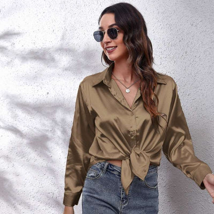 Autumn Fashion Button Up Satin Silk Shirt