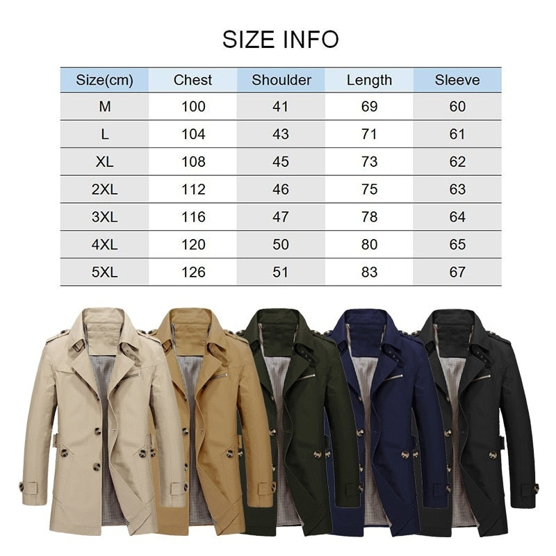 Men's Long Business Windbreaker Jackets Pure Cotton Trench Coats for Casual Spring Fall Winter Fashion Streetwear Blazers for a Suited Look