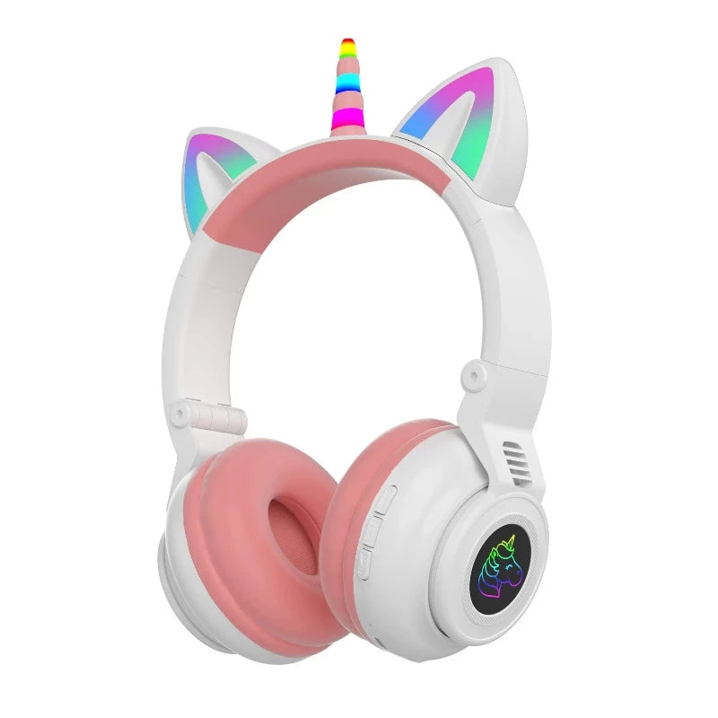 RGB Unicorn Kids Wireless Headphones With Mic,Control RGB Light Girls Music Stereo Earphone Mobile Phone Children's Headset Gift