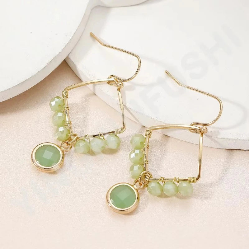 Beaded Round Drop Earrings for Women Crystal Mixed Round Circle Earrings Hollow Cutout Dangle Earrings